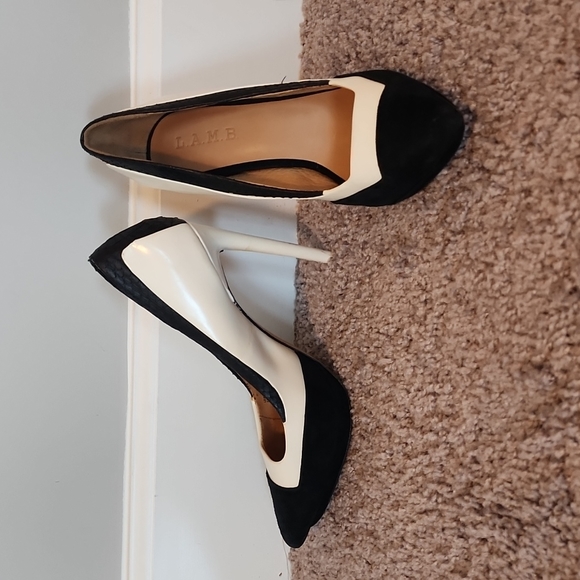 L.A.M.B. Shoes - L.A.M.B. black/white suede & leather pumps-6.5